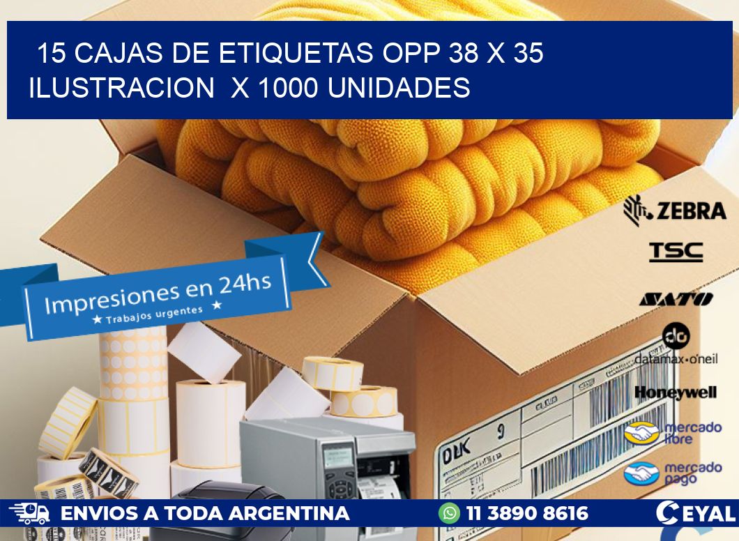 15 CAJAS DE ETIQUETAS OPP 38 x 35 ILUSTRACION  X 1000 UNIDADES