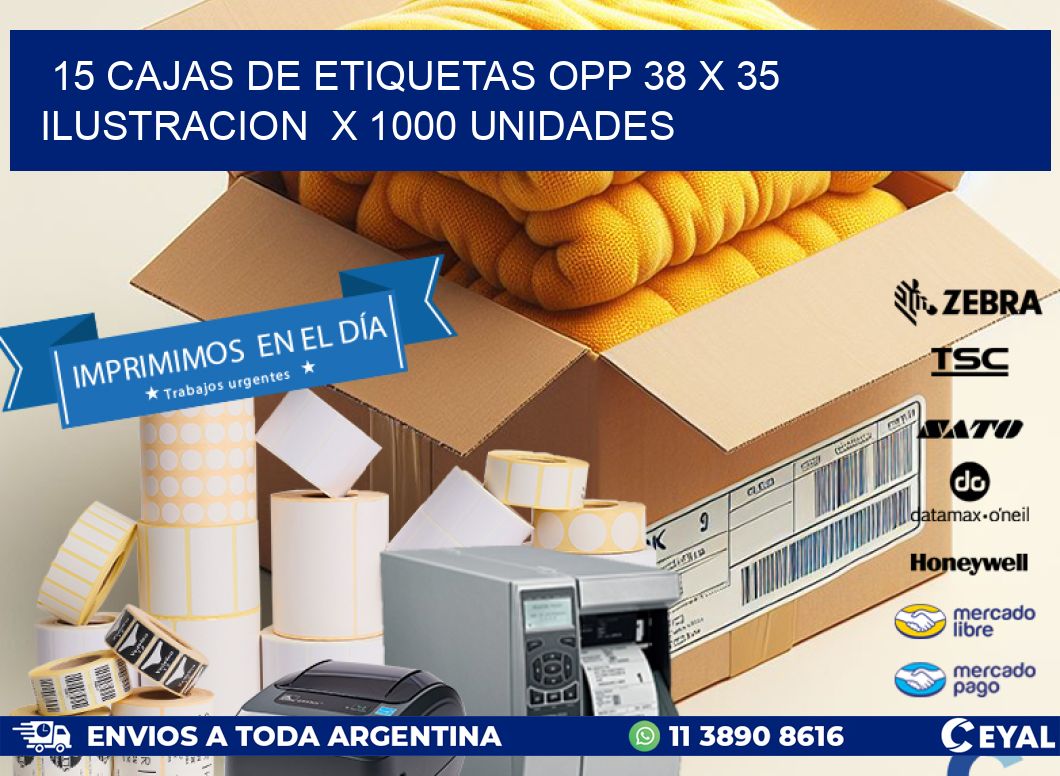 15 CAJAS DE ETIQUETAS OPP 38 x 35 ILUSTRACION  X 1000 UNIDADES