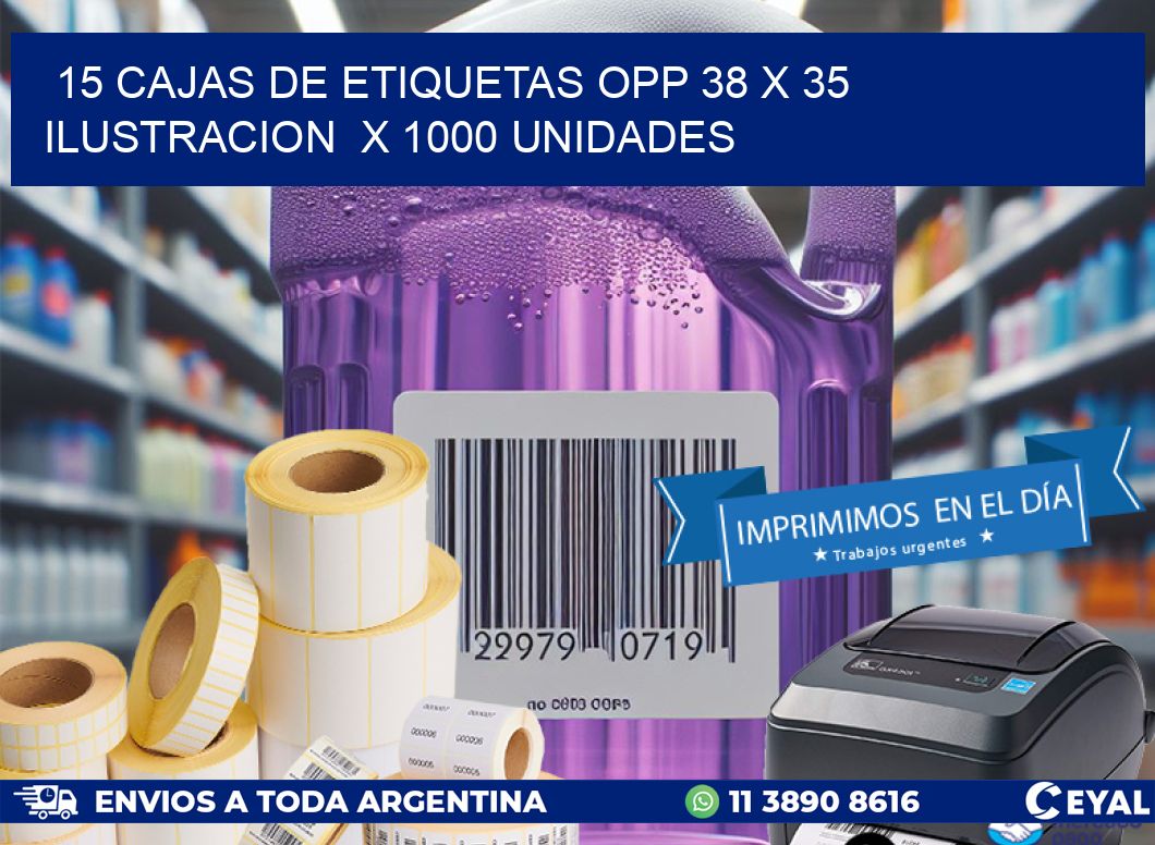 15 CAJAS DE ETIQUETAS OPP 38 x 35 ILUSTRACION  X 1000 UNIDADES