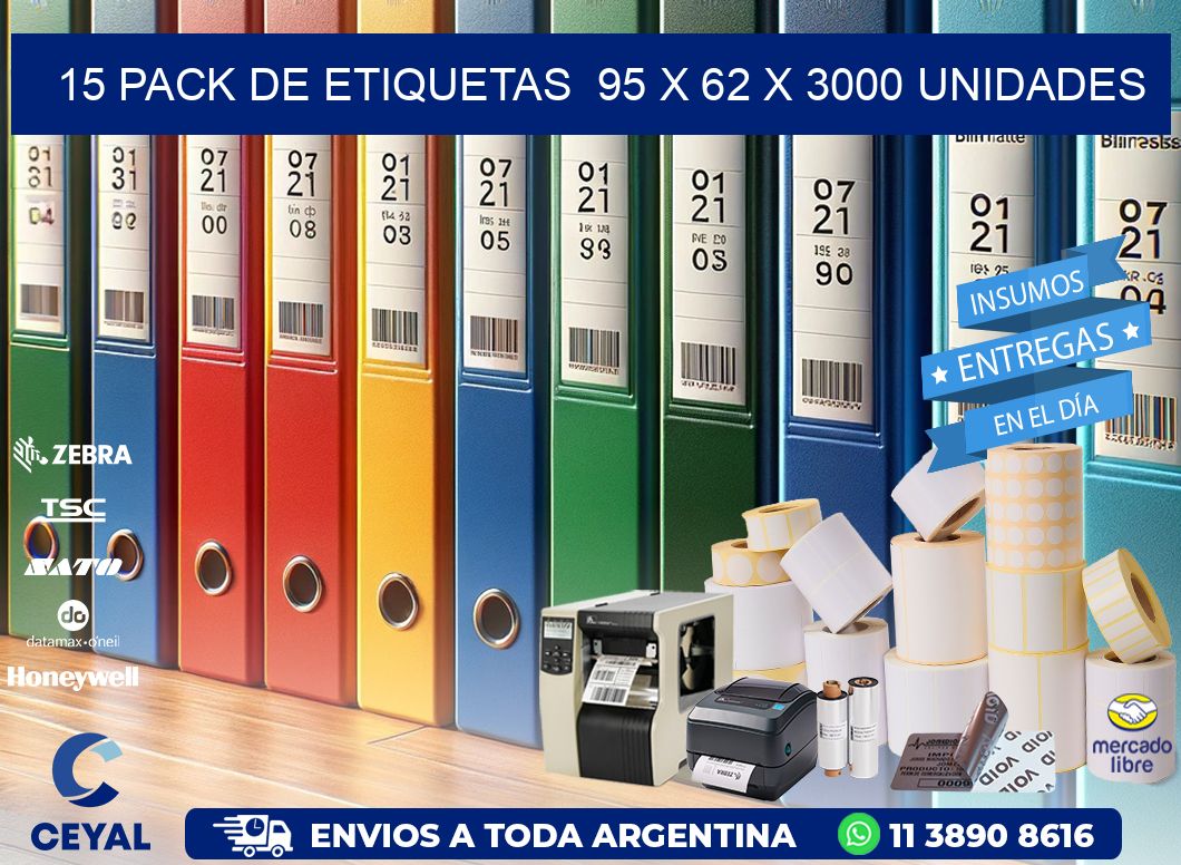 15 PACK DE ETIQUETAS  95 x 62 X 3000 UNIDADES