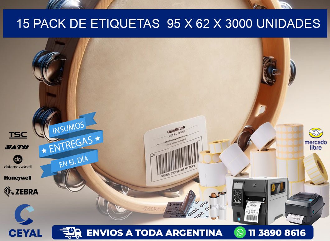 15 PACK DE ETIQUETAS  95 x 62 X 3000 UNIDADES