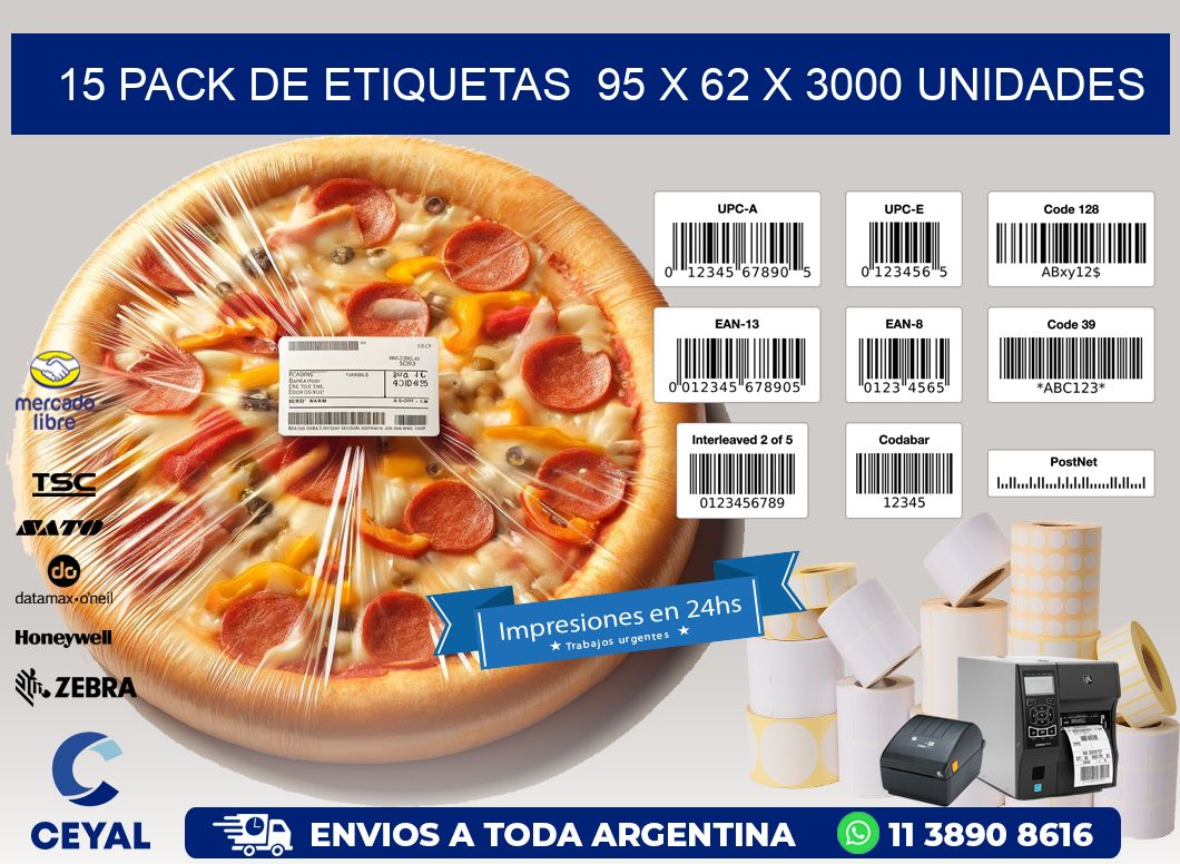 15 PACK DE ETIQUETAS  95 x 62 X 3000 UNIDADES