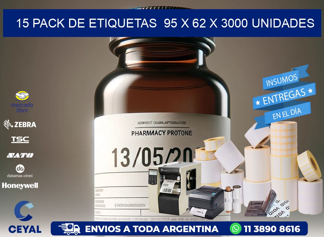 15 PACK DE ETIQUETAS  95 x 62 X 3000 UNIDADES