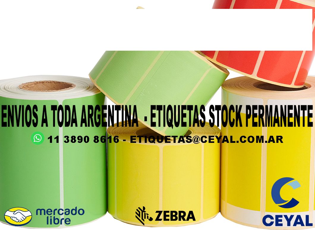 15 ROLLOS  ETIQUETAS ZEBRA 72 x 60 X 3000 UNIDADES