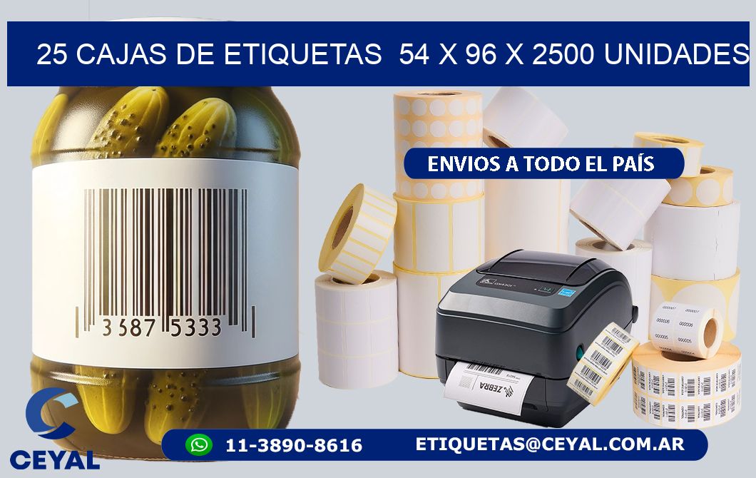 25 CAJAS DE ETIQUETAS  54 x 96 X 2500 UNIDADES