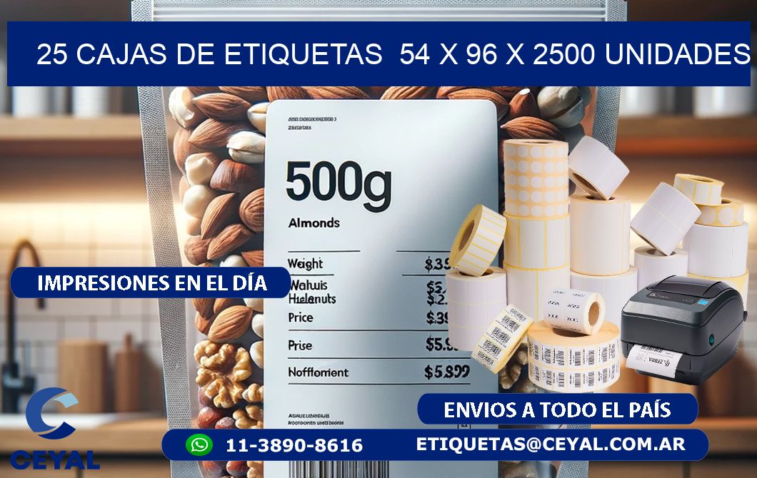 25 CAJAS DE ETIQUETAS  54 x 96 X 2500 UNIDADES