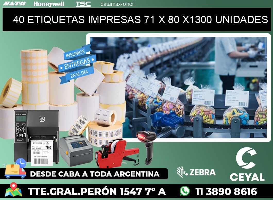 40 ETIQUETAS IMPRESAS 71 x 80 X1300 UNIDADES