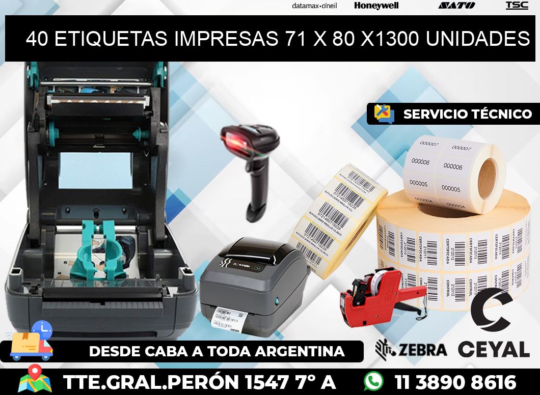 40 ETIQUETAS IMPRESAS 71 x 80 X1300 UNIDADES