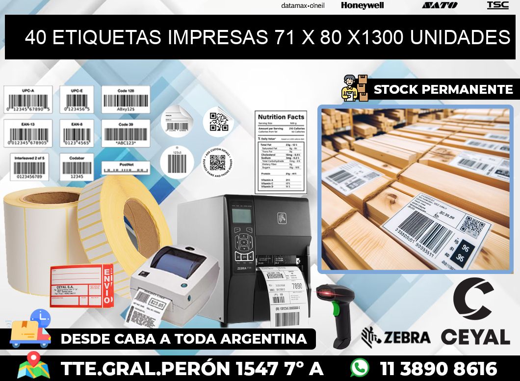 40 ETIQUETAS IMPRESAS 71 x 80 X1300 UNIDADES