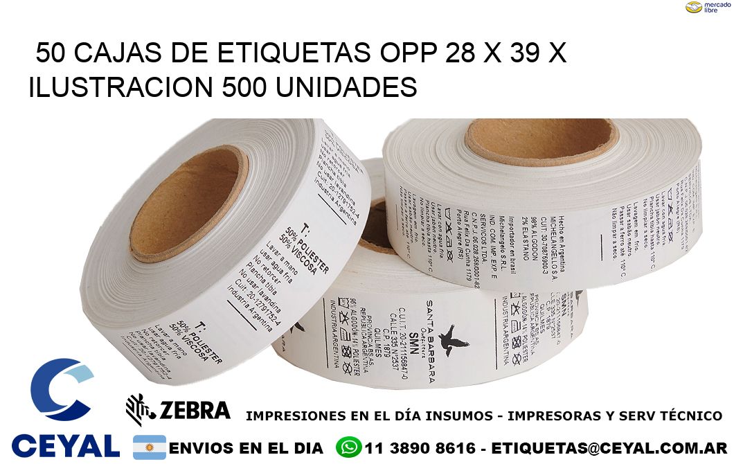 50 CAJAS DE ETIQUETAS OPP 28 x 39 X ILUSTRACION 500 UNIDADES