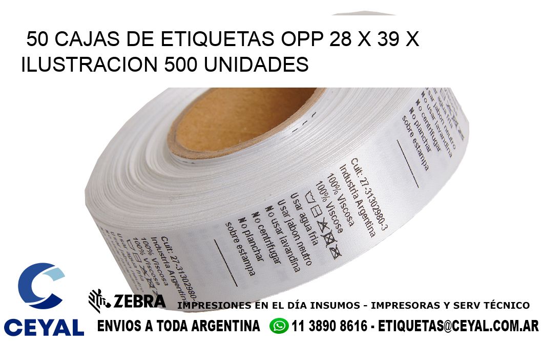 50 CAJAS DE ETIQUETAS OPP 28 x 39 X ILUSTRACION 500 UNIDADES