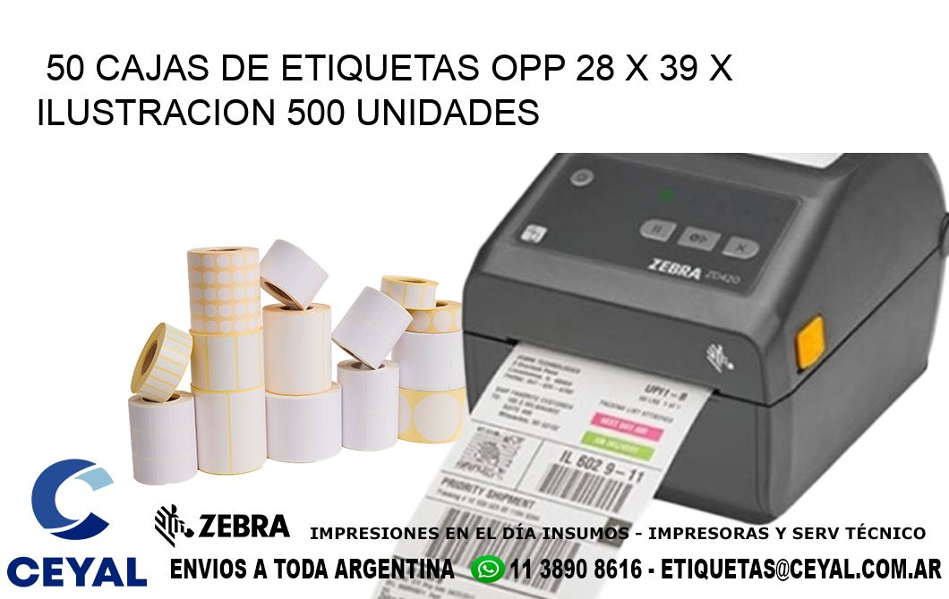 50 CAJAS DE ETIQUETAS OPP 28 x 39 X ILUSTRACION 500 UNIDADES