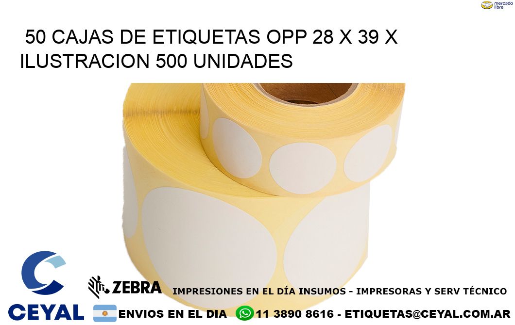 50 CAJAS DE ETIQUETAS OPP 28 x 39 X ILUSTRACION 500 UNIDADES