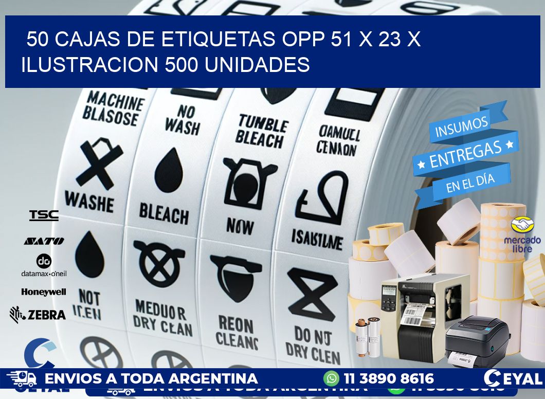 50 CAJAS DE ETIQUETAS OPP 51 x 23 X ILUSTRACION 500 UNIDADES