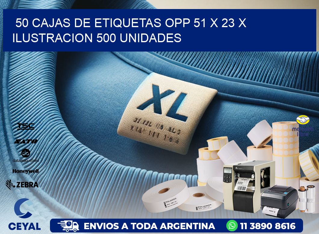 50 CAJAS DE ETIQUETAS OPP 51 x 23 X ILUSTRACION 500 UNIDADES