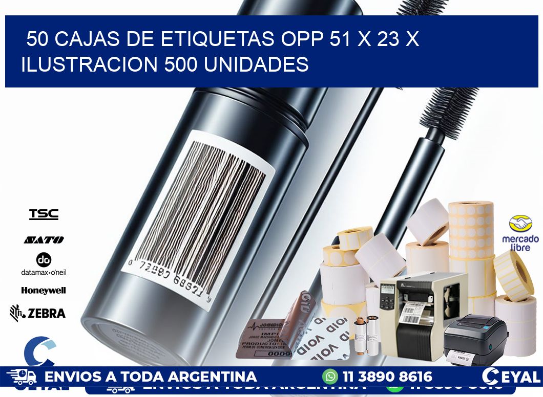 50 CAJAS DE ETIQUETAS OPP 51 x 23 X ILUSTRACION 500 UNIDADES