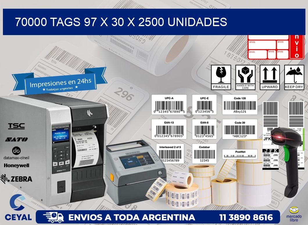 70000 TAGS 97 x 30 X 2500 UNIDADES