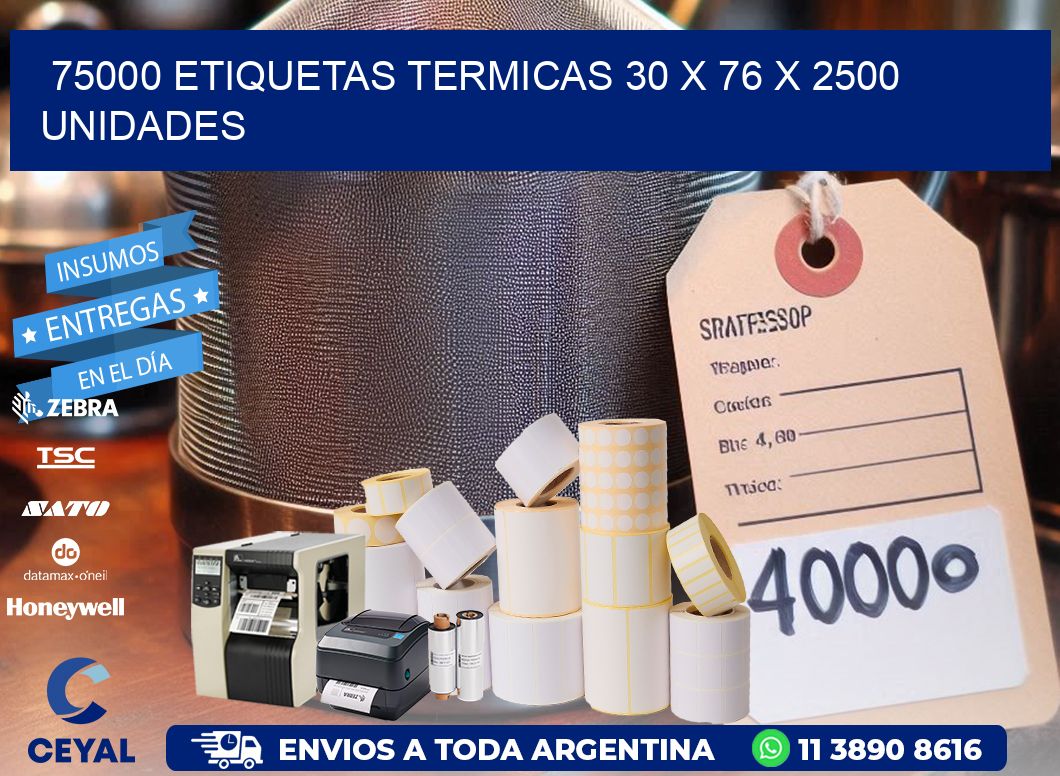 75000 ETIQUETAS TERMICAS 30 x 76 X 2500 UNIDADES