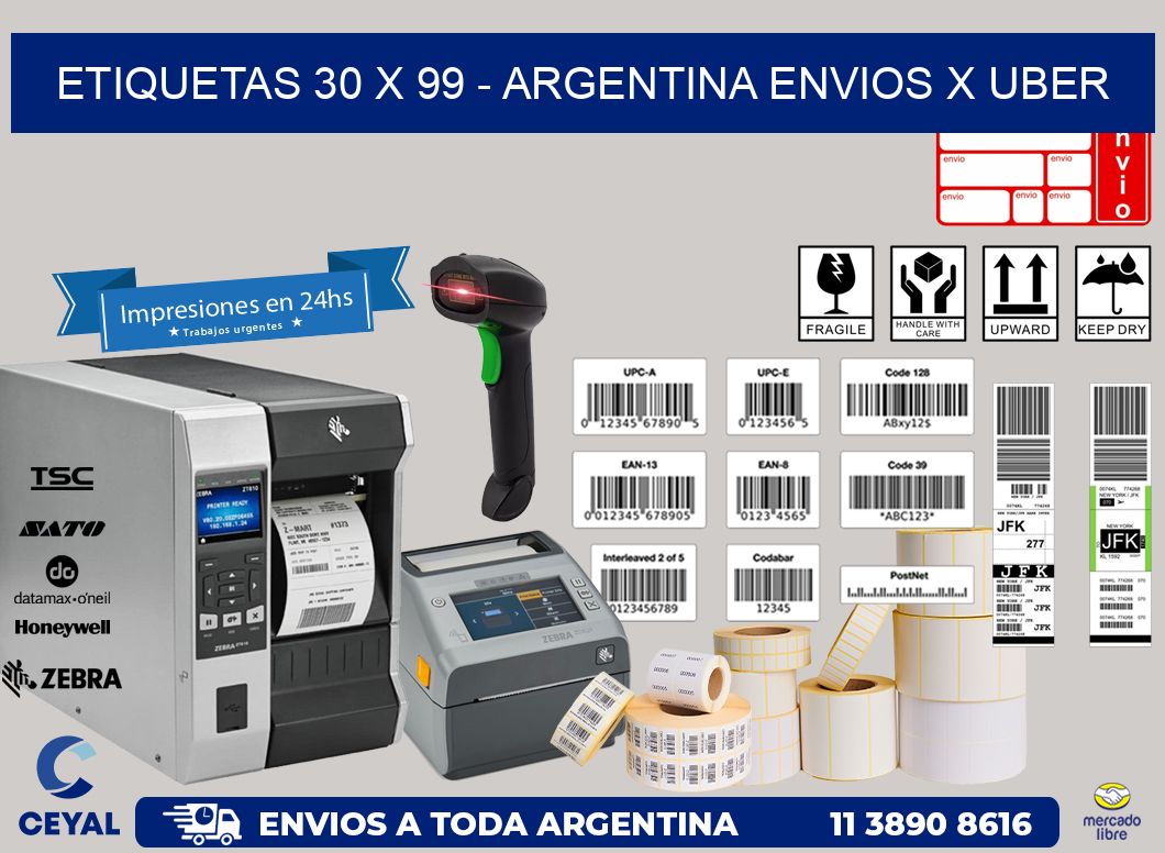 ETIQUETAS 30 x 99 - ARGENTINA ENVIOS X UBER