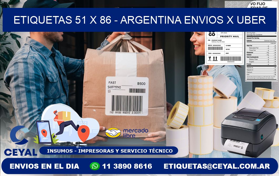 ETIQUETAS 51 x 86 - ARGENTINA ENVIOS X UBER