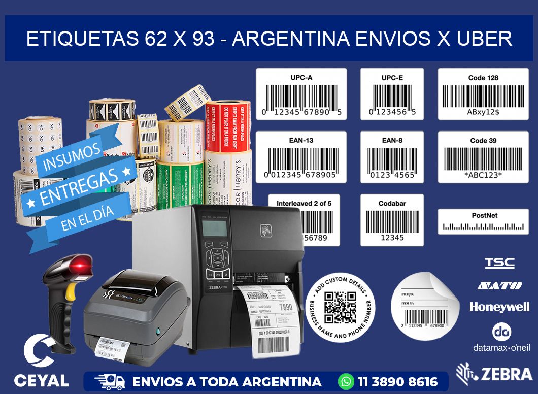 ETIQUETAS 62 x 93 - ARGENTINA ENVIOS X UBER