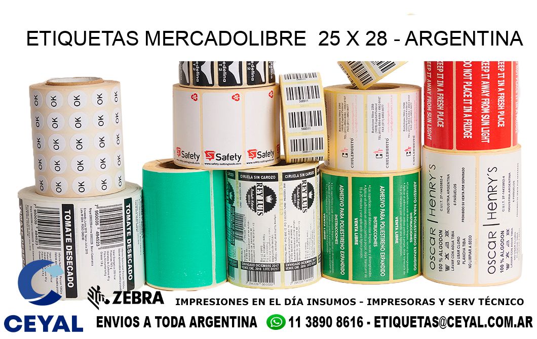 ETIQUETAS MERCADOLIBRE  25 x 28 - ARGENTINA