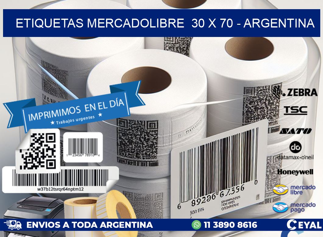 ETIQUETAS MERCADOLIBRE  30 x 70 - ARGENTINA