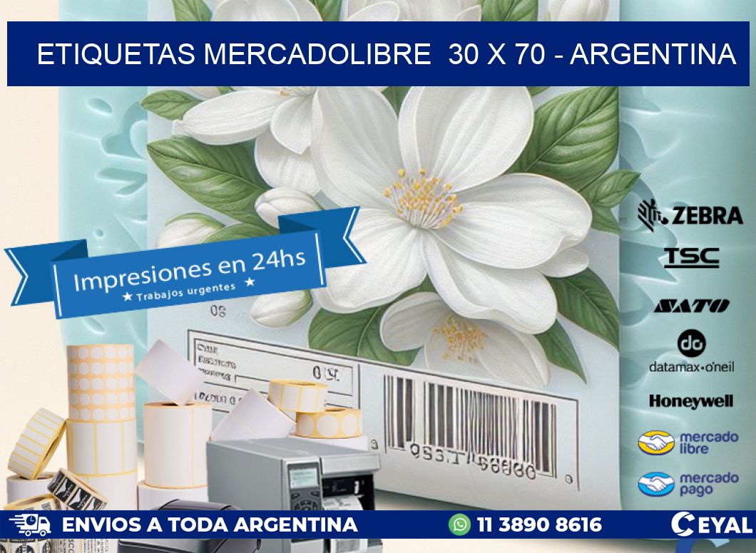 ETIQUETAS MERCADOLIBRE  30 x 70 - ARGENTINA