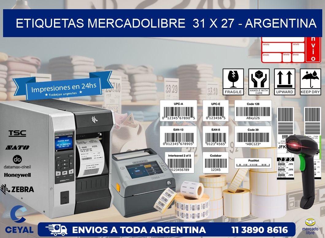 ETIQUETAS MERCADOLIBRE  31 x 27 - ARGENTINA