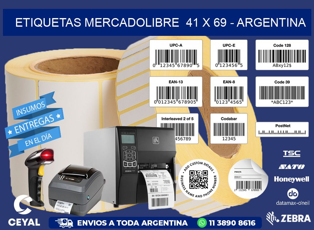 ETIQUETAS MERCADOLIBRE  41 x 69 - ARGENTINA