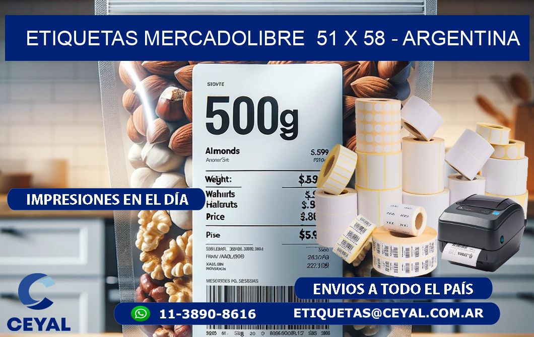 ETIQUETAS MERCADOLIBRE  51 x 58 - ARGENTINA