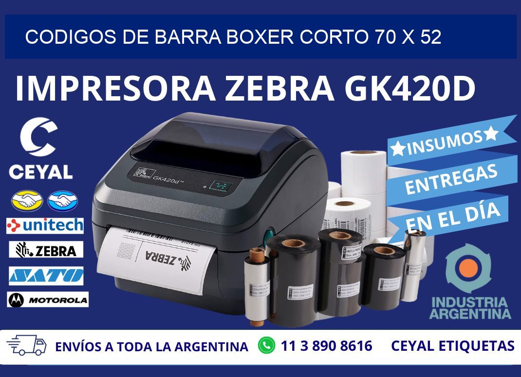 CODIGOS DE BARRA BOXER CORTO 70 x 52