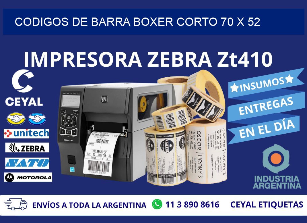 CODIGOS DE BARRA BOXER CORTO 70 x 52