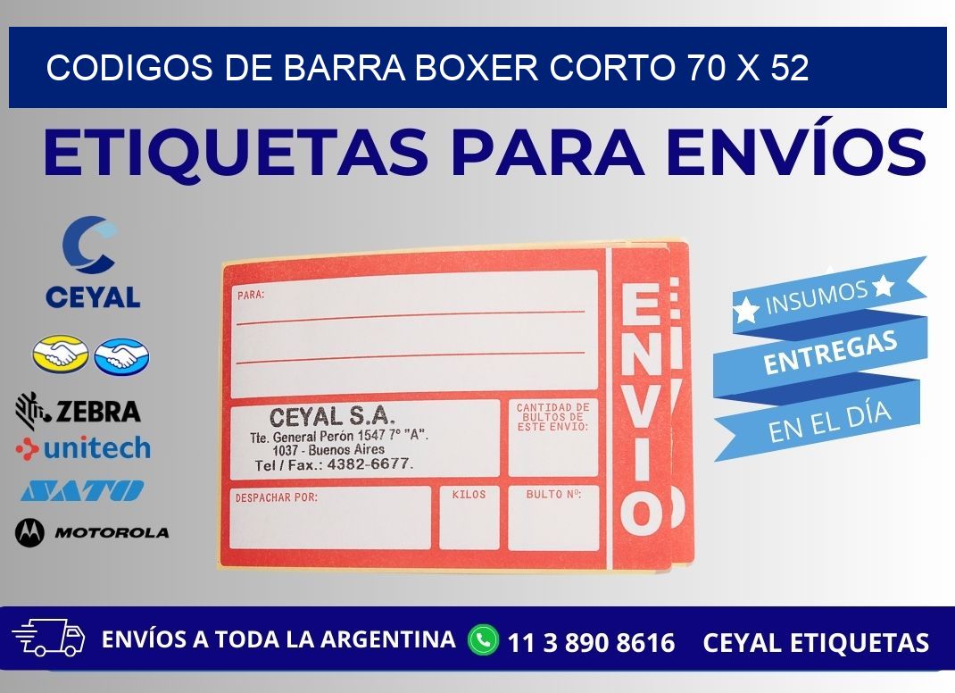 CODIGOS DE BARRA BOXER CORTO 70 x 52