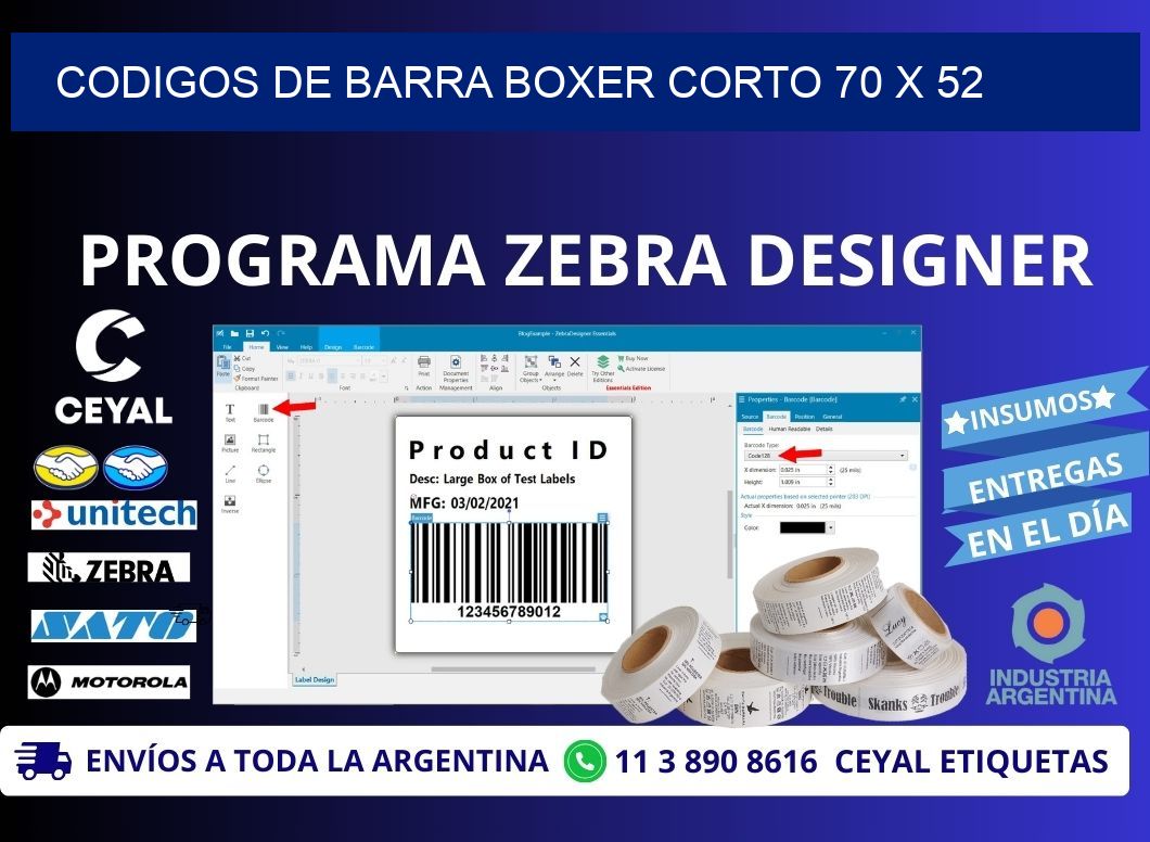 CODIGOS DE BARRA BOXER CORTO 70 x 52